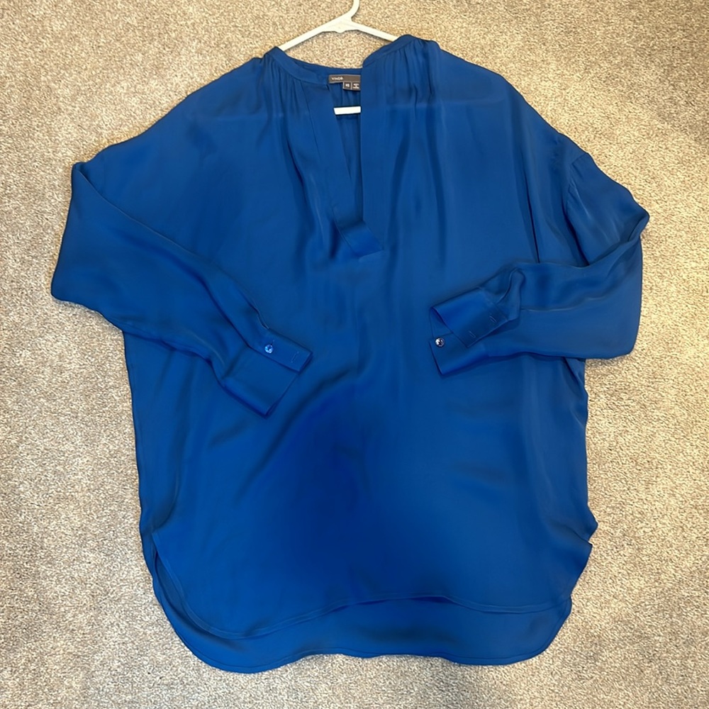 Vince Blue Silk Popover Tunic Blouse Size XS